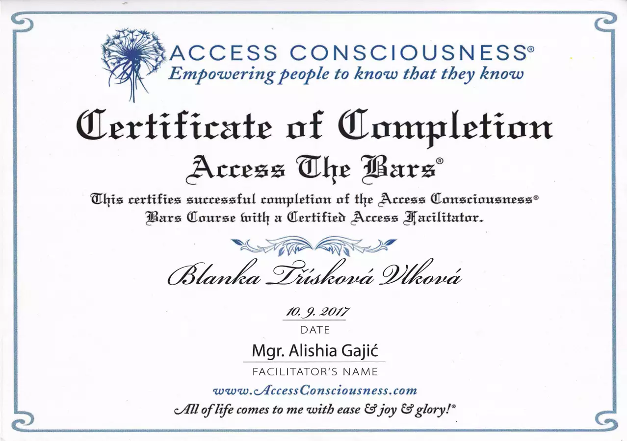certifikát Acces The Bars